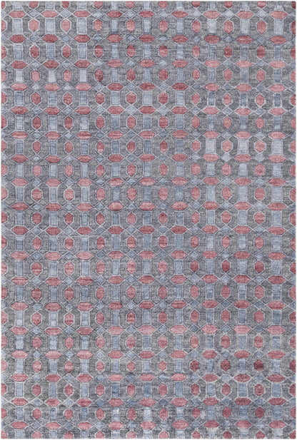 Byfield Carpet rug by Boutique Rugs with a lattice pattern of pink ovals on gray-blue field on Tampa Home & Garden Store