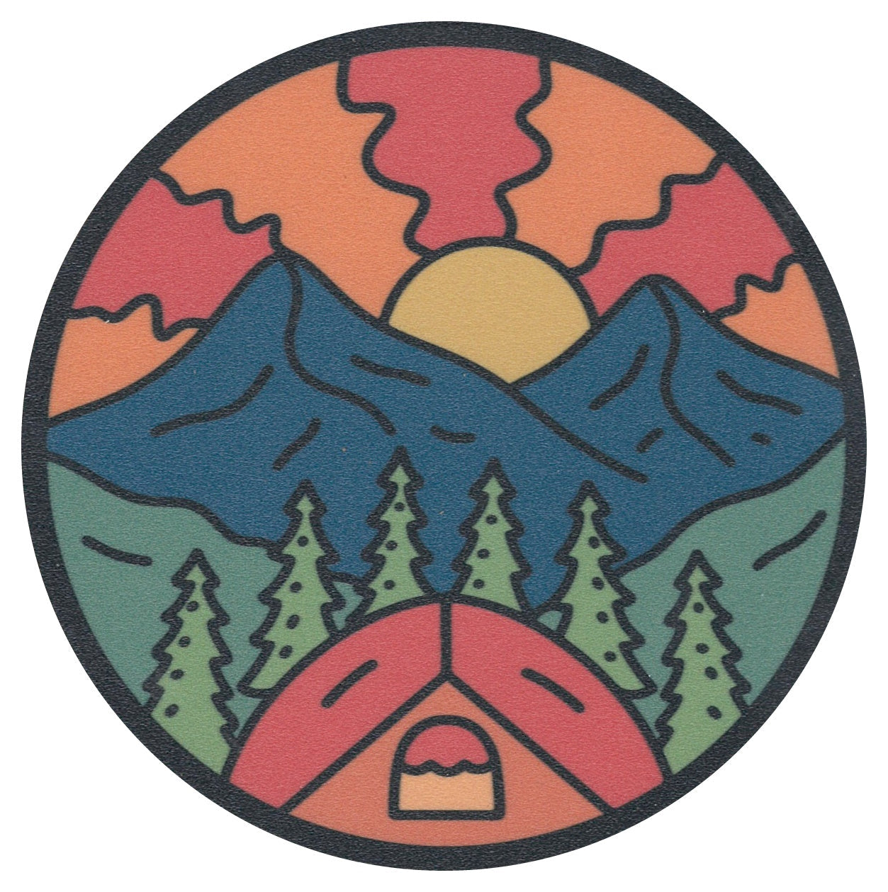 Sip Sip Hooray Coaster - Tienda de campaña con montañas y sol