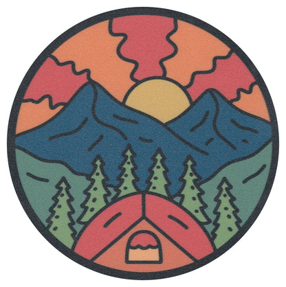 Sip Sip Hooray Coaster - Tienda de campaña con montañas y sol