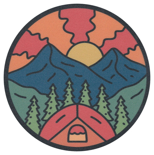 Sip Sip Hooray Coaster - Tienda de campaña con montañas y sol