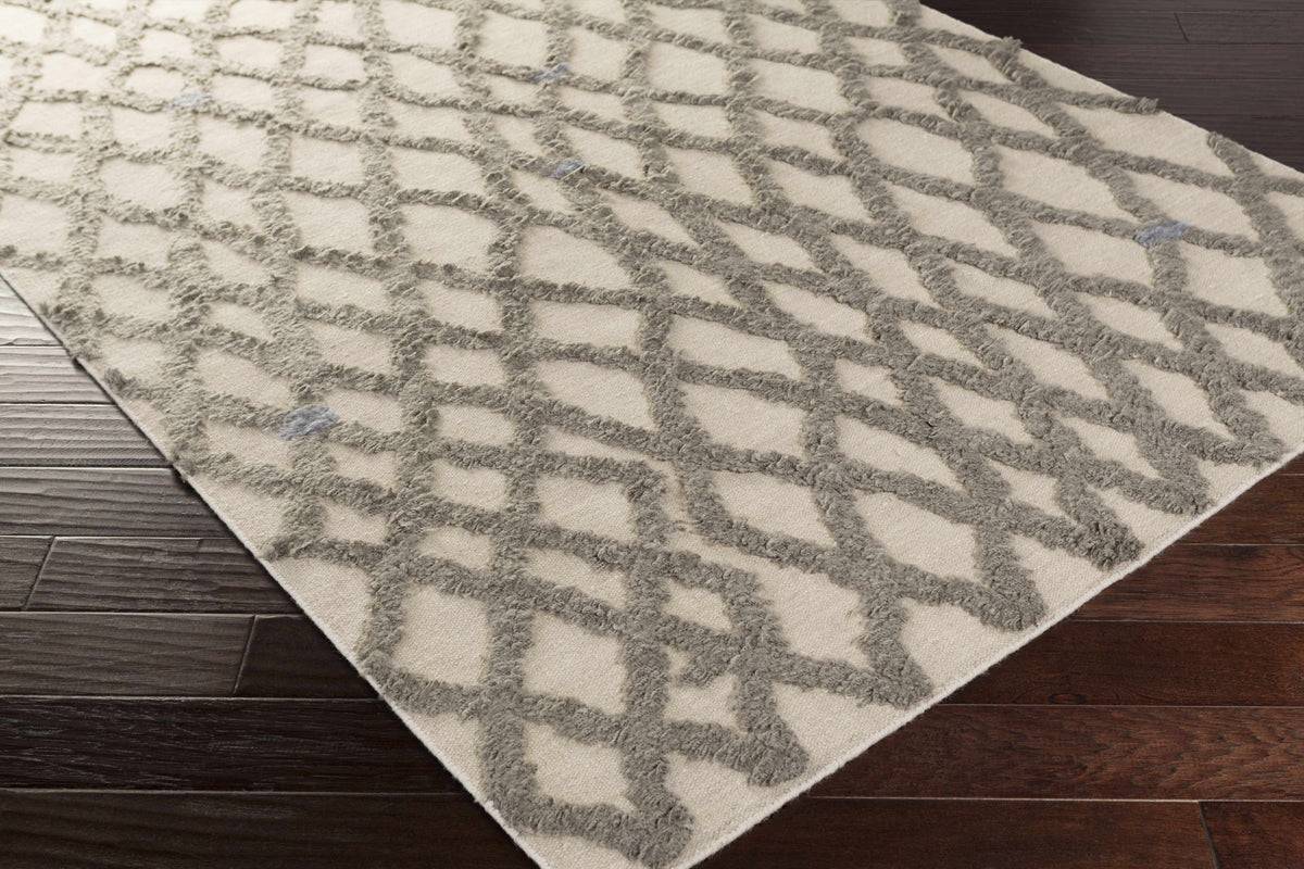 Clare Area Rug beige with gray geometric lattice pattern by Boutique Rugs on Tampa Home & Garden Store