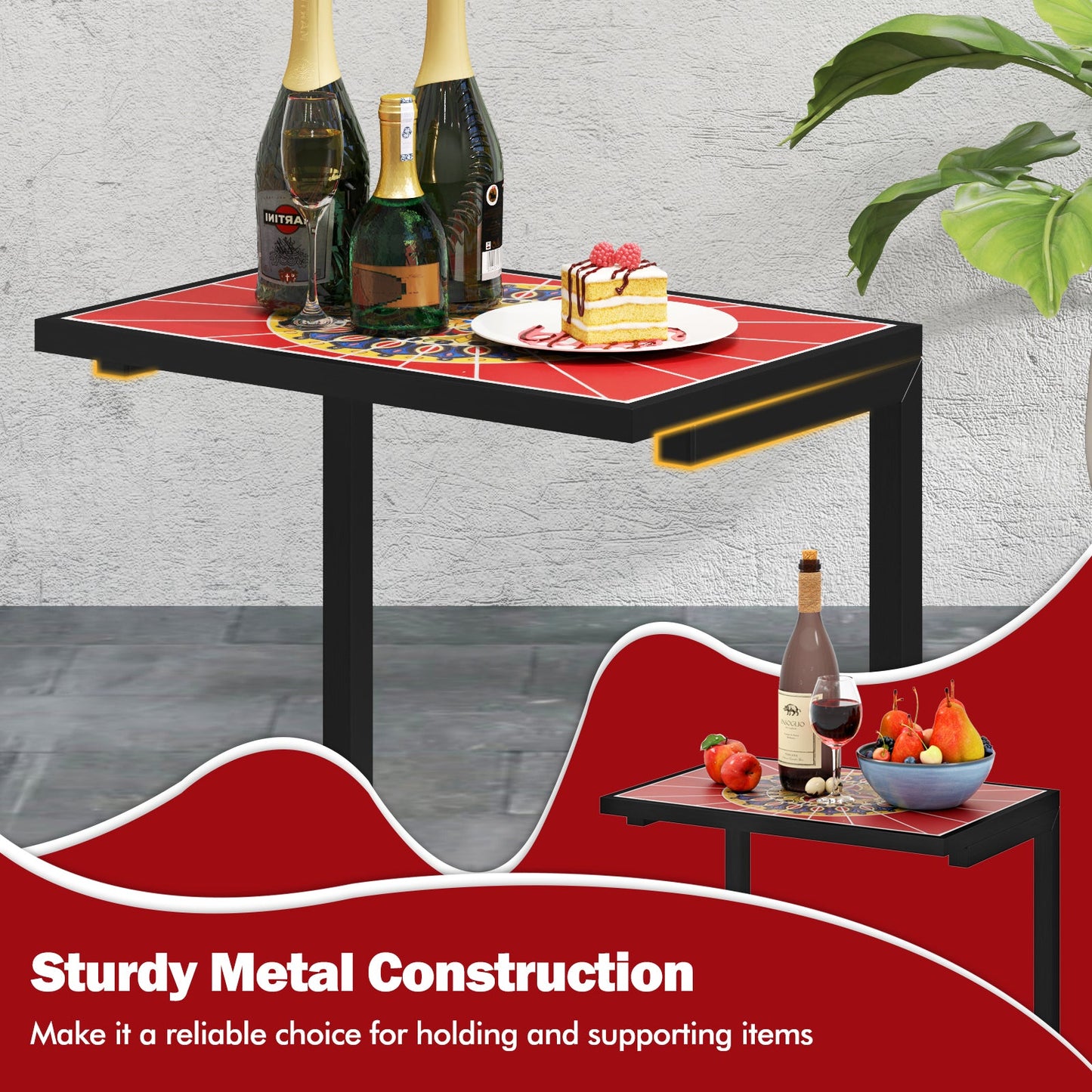 C-shaped Waterproof Outdoor Side End Table with Ceramic Top