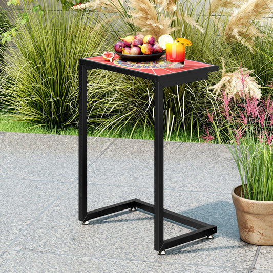C-shaped Waterproof Outdoor Side End Table with Ceramic Top - Tampa Home & Garden Store