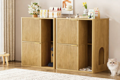 Cat litter cabinet with cat tree in light wood by HouseOfZazla, 31.5-inch unit, cat visible on Tampa Home & Garden Store
