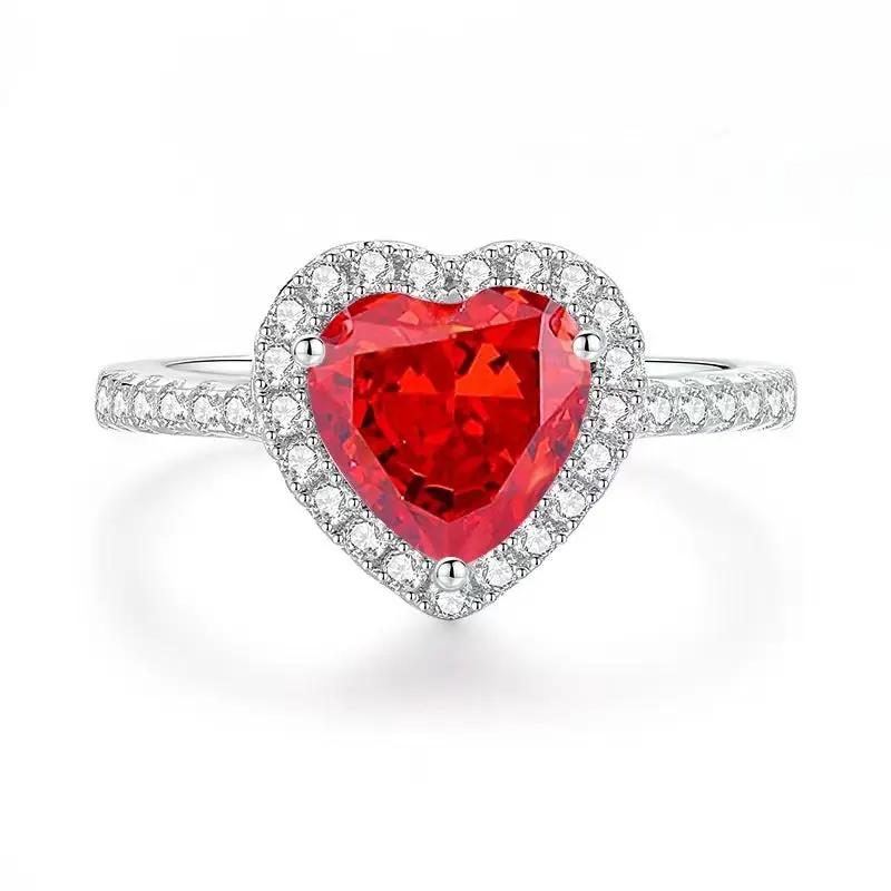Heart-shaped red gemstone ring with diamond halo and pave band by FLIPSTYLEZLLC on Tampa Home & Garden Store