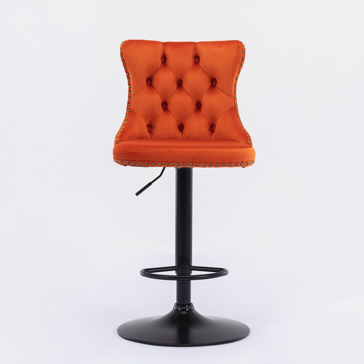Swivel bar stool orange tufted back with nailhead trim, adjustable height pedestal base on Tampa Home & Garden Store