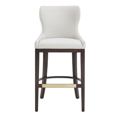 Bar height barstool with backrest, white upholstery, dark wood legs, HouseOfZazla on Tampa Home & Garden Store