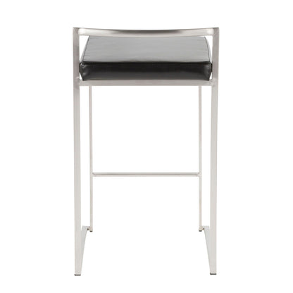 Contemporary stackable counter stool with padded black seat and chrome metal frame on Tampa Home & Garden Store