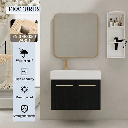 Modern Wall Mounted Vanity Resin Sink and Rack