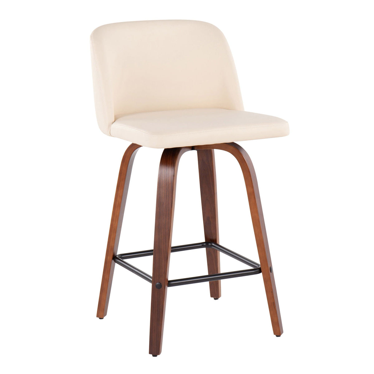 Toriano mid-century counter stool set of 2 with beige upholstery, curved wood legs, square footrest on Tampa Home & Garden Store