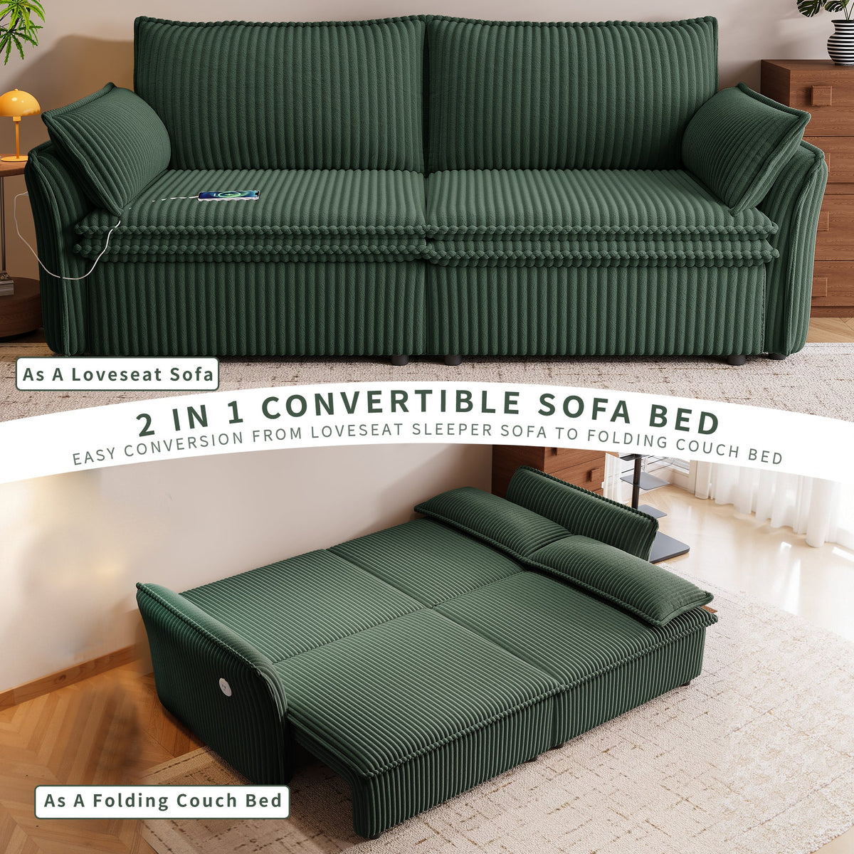 85 Inch Convertible Sofa Bed and a Plush Fleece