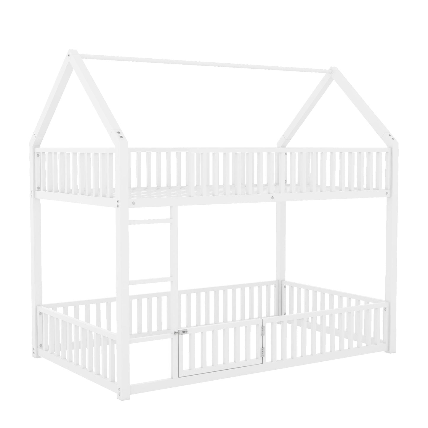 HouseOfZazla metal house bunk bed in white with fence and door on Tampa Home & Garden Store