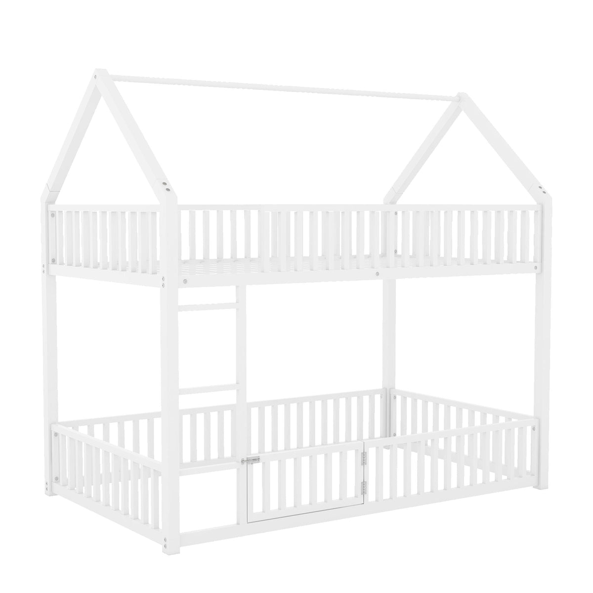 HouseOfZazla metal house bunk bed in white with fence and door on Tampa Home & Garden Store