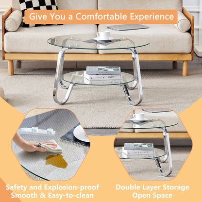 Double Layer Coffee Table by Unique Piece Furniture with round glass top and chrome legs on Tampa Home & Garden Store