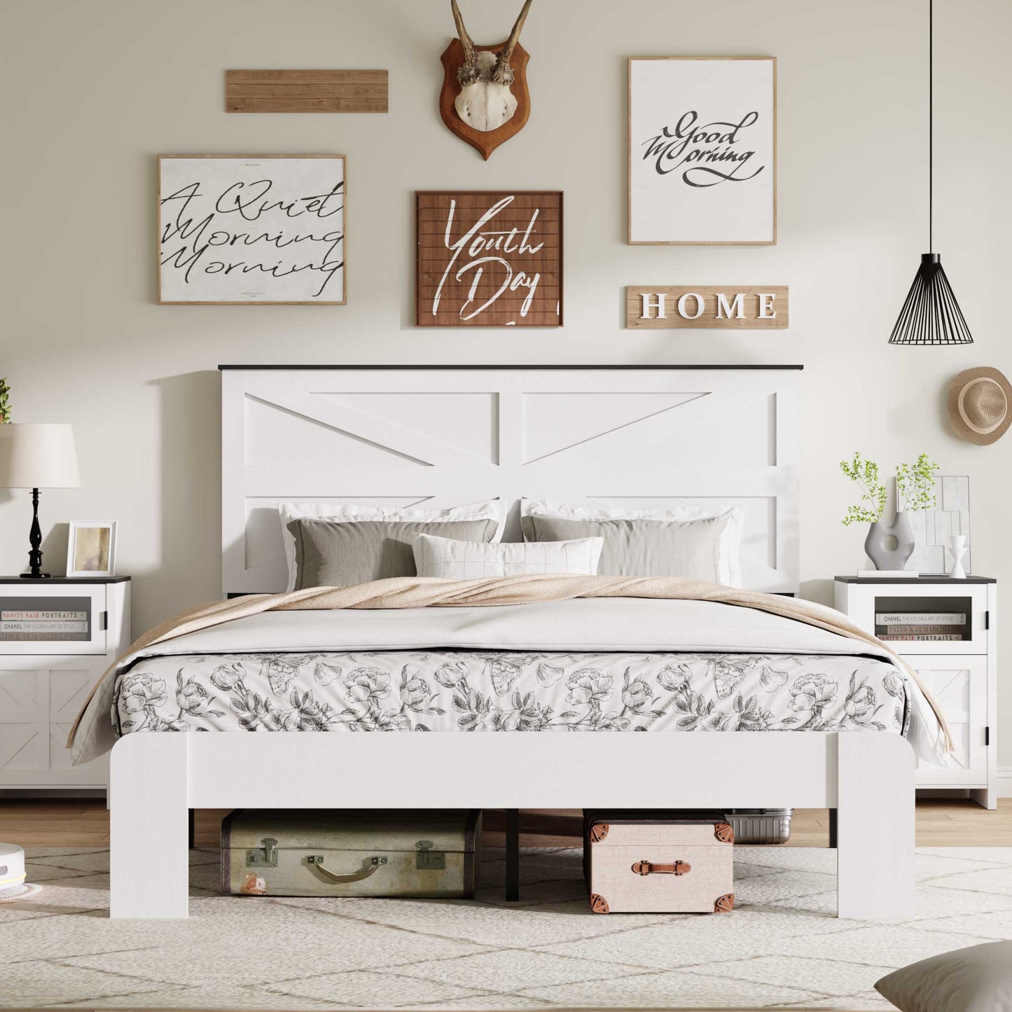 King Wood Platform Bed and Headboard Storage
