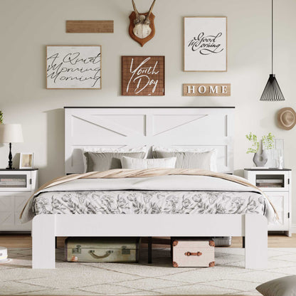King Wood Platform Bed and Headboard Storage