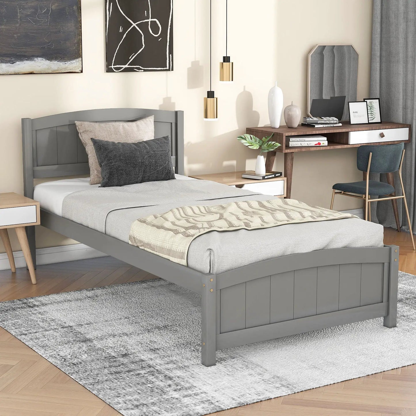 Platform Bed and Headboard With Footboard Slats