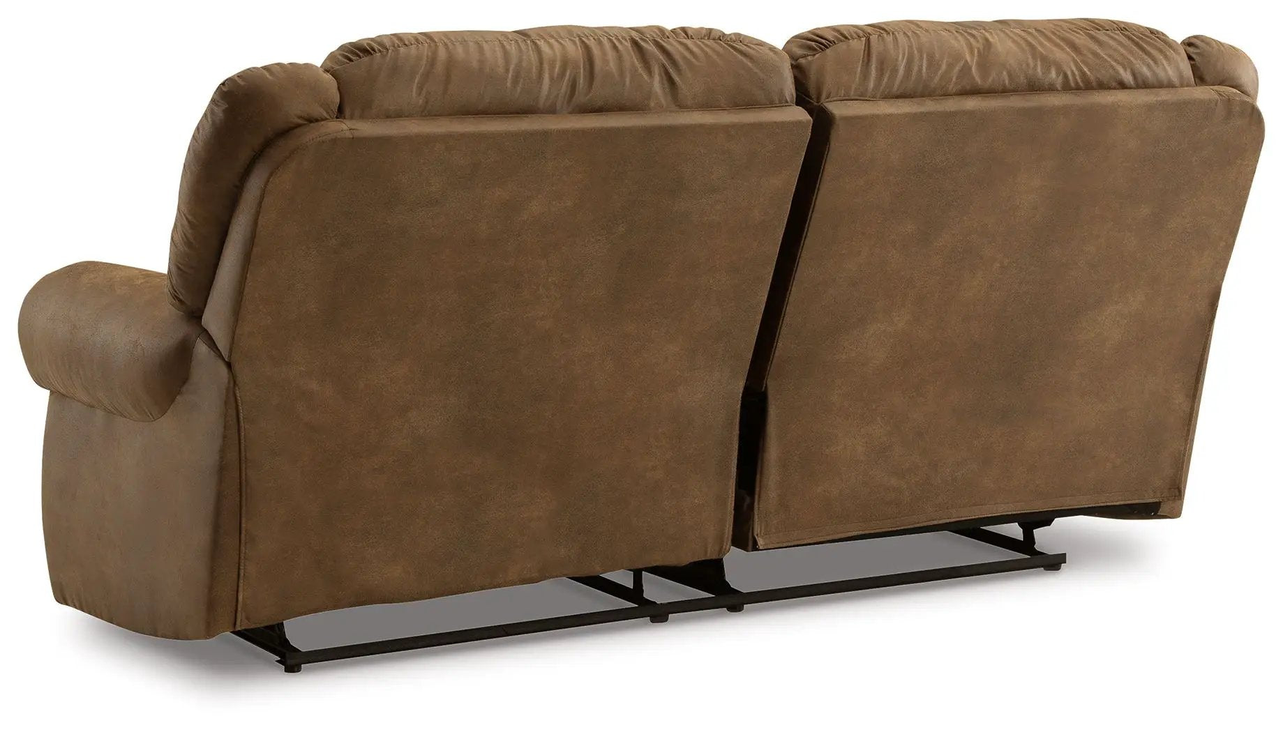 Boothbay 2-Seat Reclining Sofa in brown faux leather upholstery with metal base on Tampa Home & Garden Store