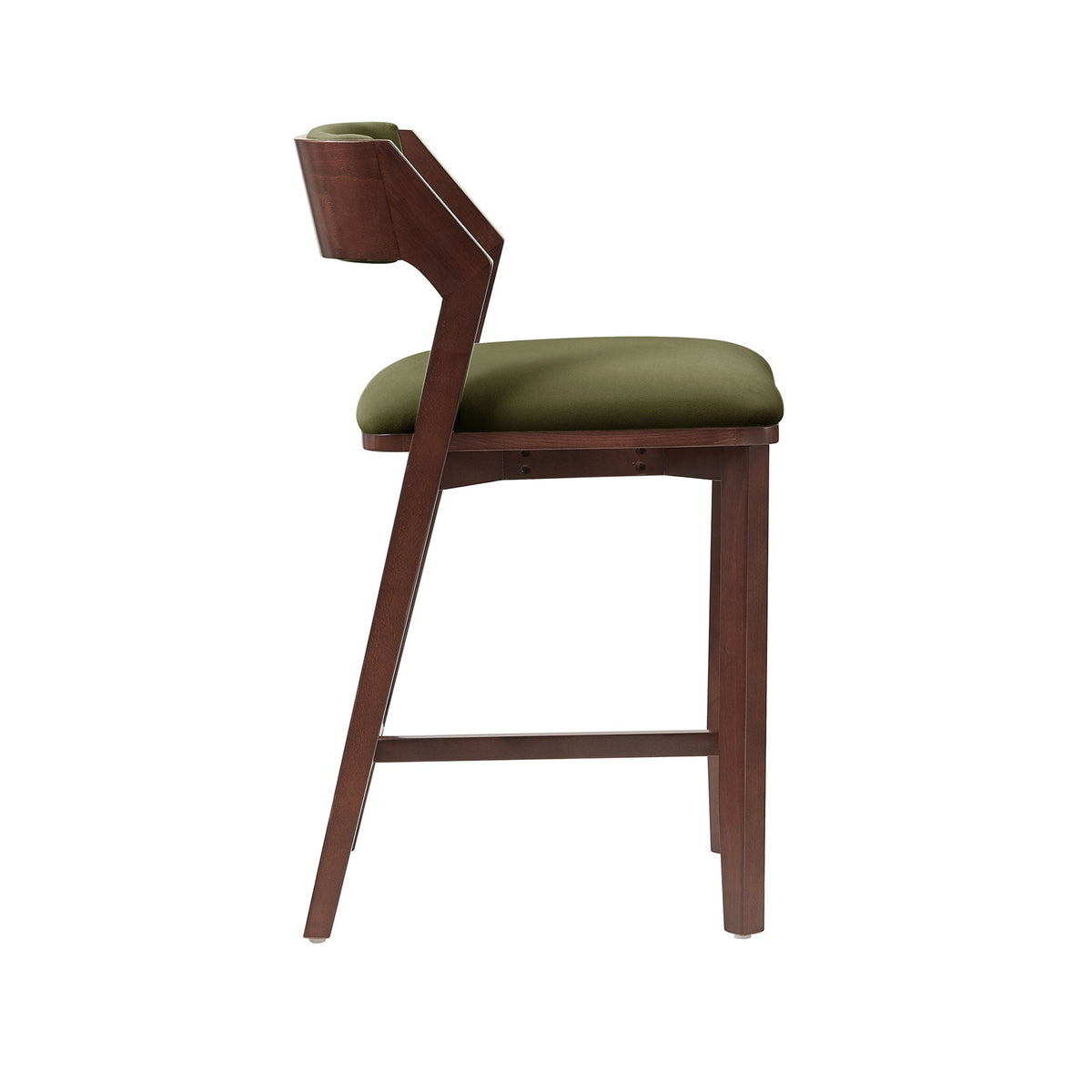Patricia Counter Stool, olive green upholstered seat, wooden frame, 24-27 in, HouseOfZazla on Tampa Home & Garden Store