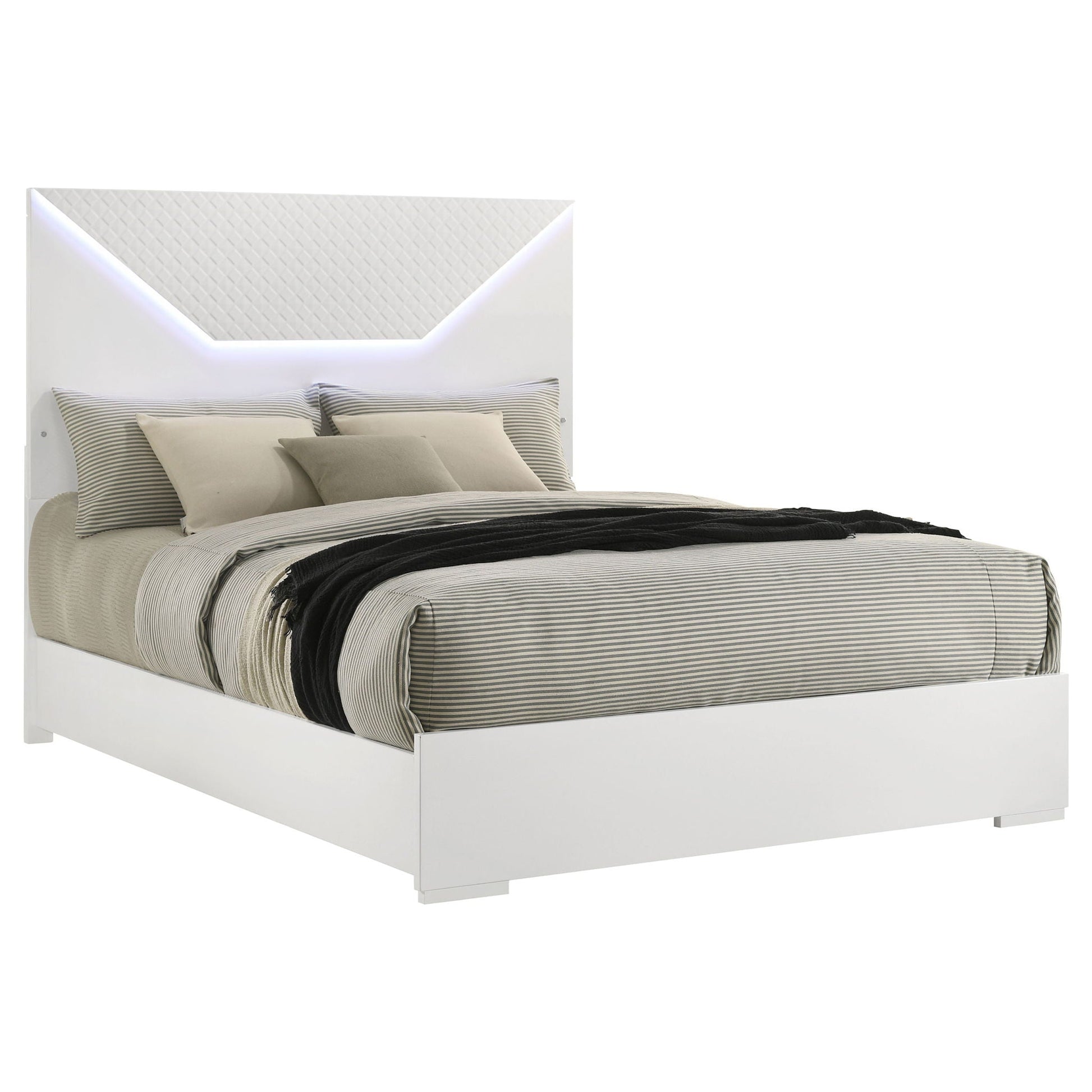 Pierce Panel Bed LED Headboard white finish with quilted panel and LED lighting HouseOfZazla on Tampa Home & Garden Store
