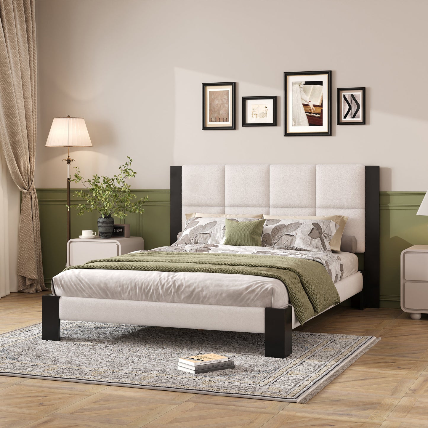 Boucle Queen Bed Frame With A Soft Headboard