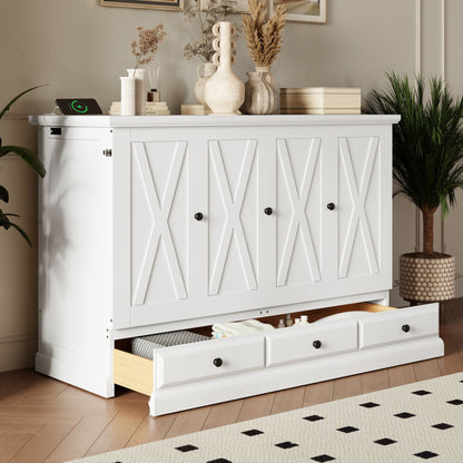White solid pine Murphy bed chest cube cabinet with charging station and large storage drawer on Tampa Home & Garden Store