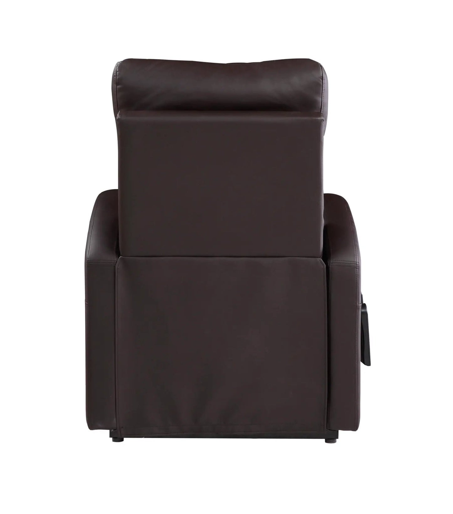 Ricardo power motion recliner with lift in brown leather back view with headrest and side lever on Tampa Home & Garden Store