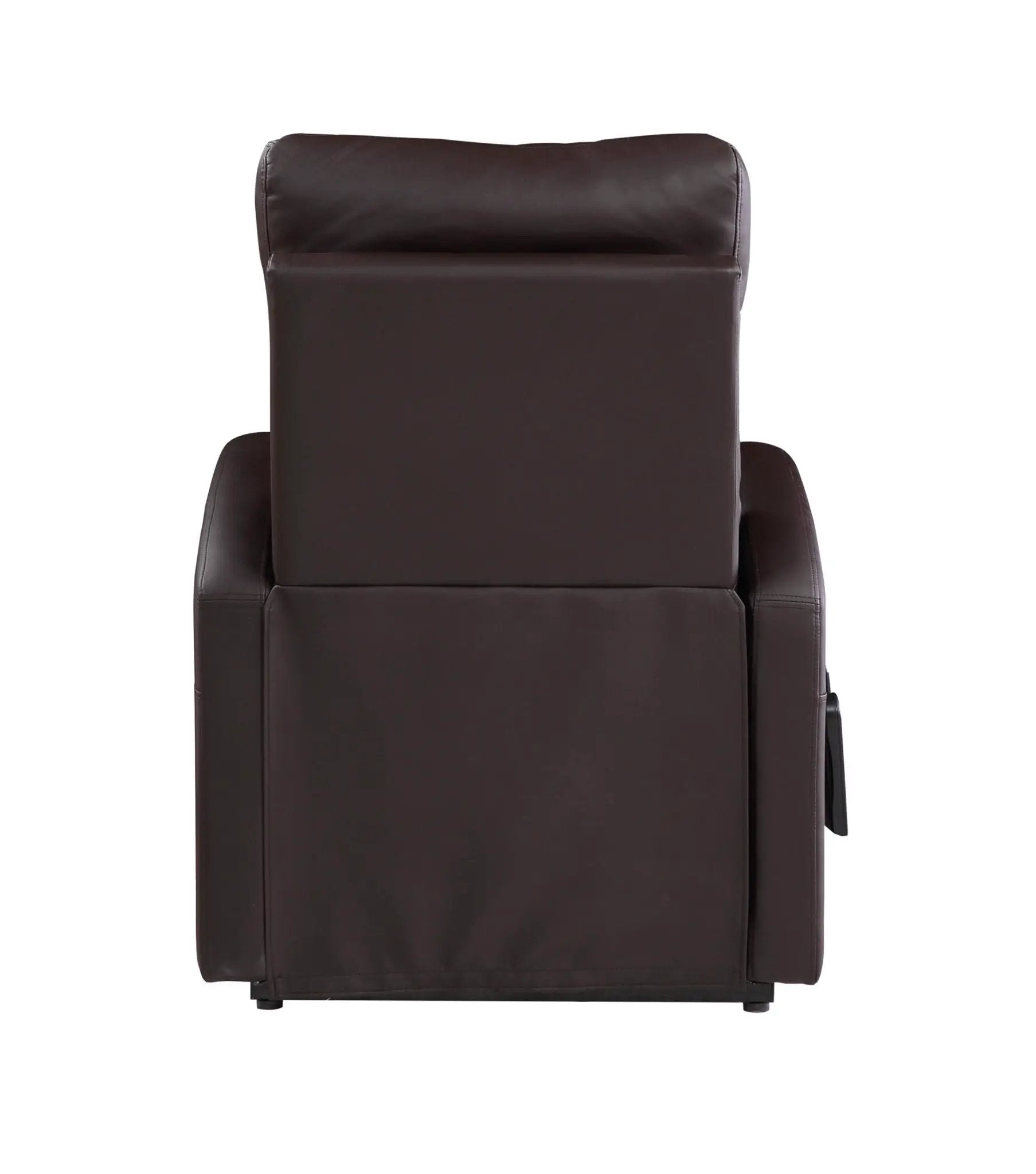 Ricardo power motion recliner with lift in brown leather back view with headrest and side lever on Tampa Home & Garden Store