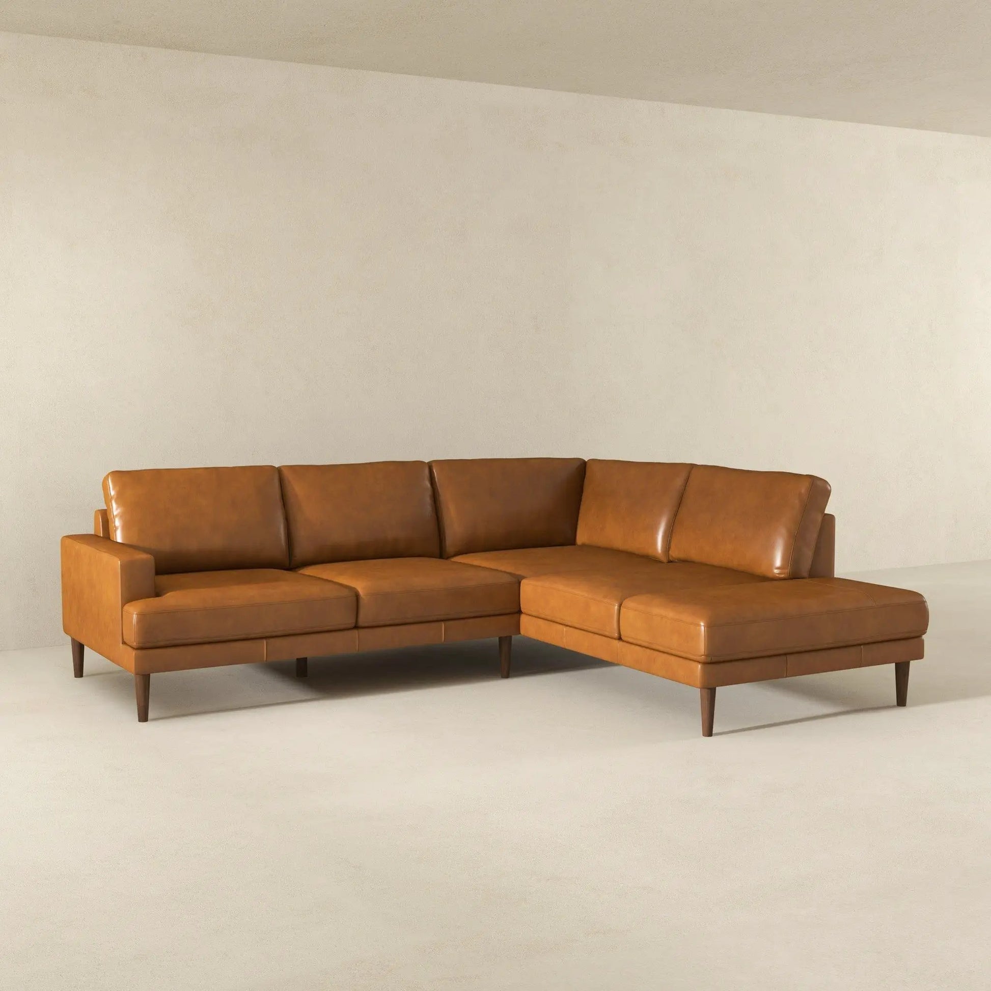 Corbin L-shaped sectional sofa tan leather by Unique Piece Furniture with chaise on Tampa Home & Garden Store
