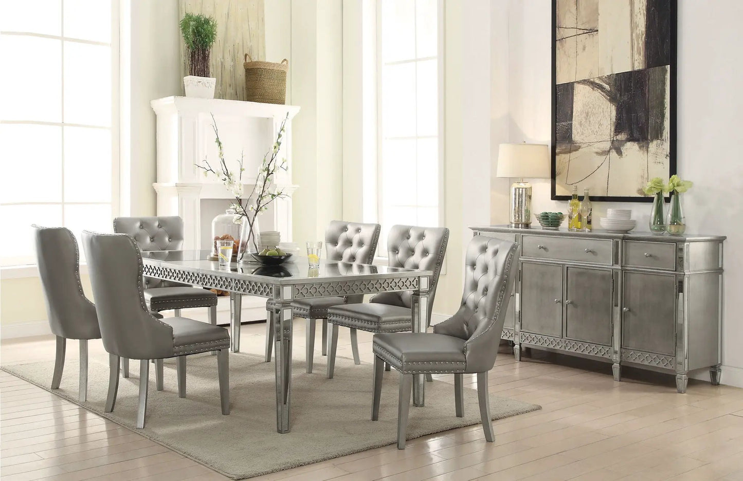 Kacela Champagne Leather Wingback Side Chair