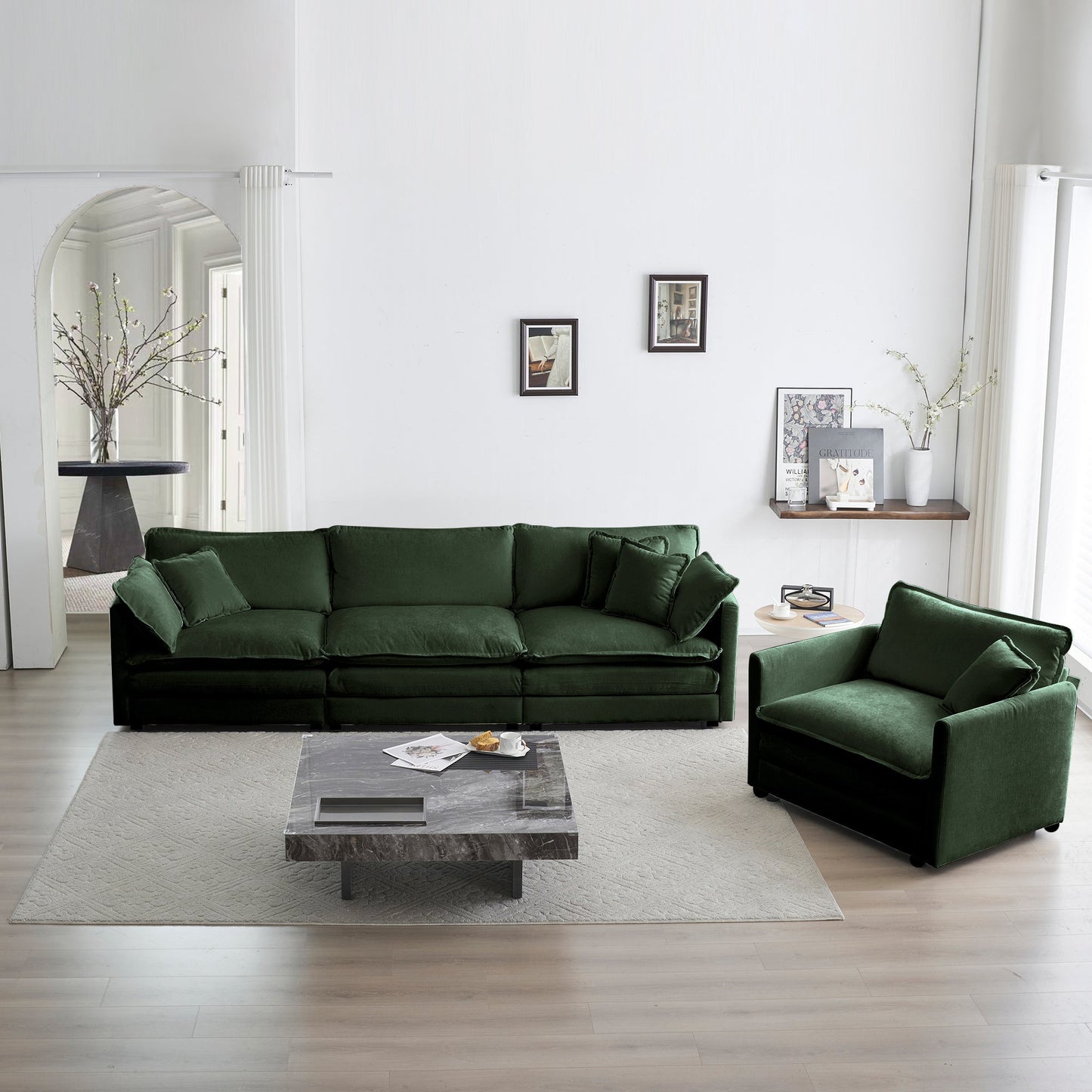 2-Piece Upholstered Sectional Sofa Set in Green Chenille by HouseOfZazla on Tampa Home & Garden Store
