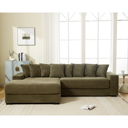 Oversized two-piece corduroy sofa with left chaise daybed in brown upholstery on Tampa Home & Garden Store