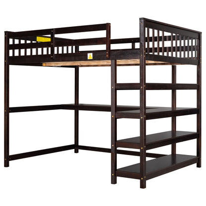Loft Bed With Storage Shelves And Under Bed Desk in dark wood by HouseOfZazla on Tampa Home & Garden Store