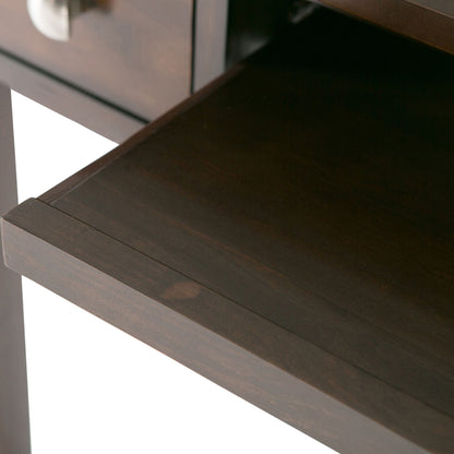 Avalon Handcrafted Writing Desk in dark walnut wood with grain and angled shelf edge on Tampa Home & Garden Store