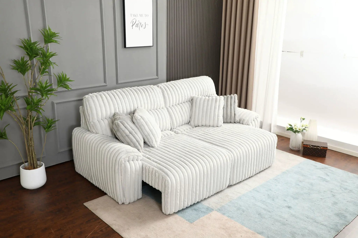 Jaya power motion sofa with sleeper and USB port in mondo gray corduroy by Unique Piece Furniture on Tampa Home & Garden Store