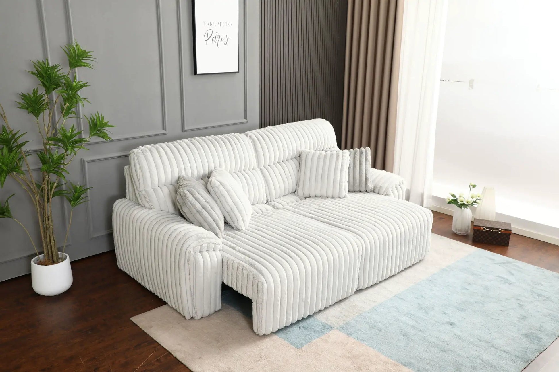 Jaya power motion sofa with sleeper and USB port in mondo gray corduroy by Unique Piece Furniture on Tampa Home & Garden Store