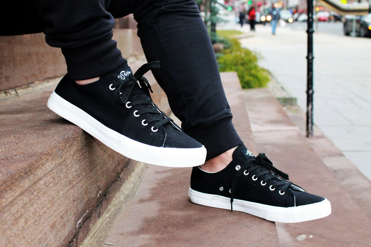 Fear0 NJ retro skateboard sneakers black/white for men black canvas sneakers Mercantile Mountain on Tampa Home & Garden Store