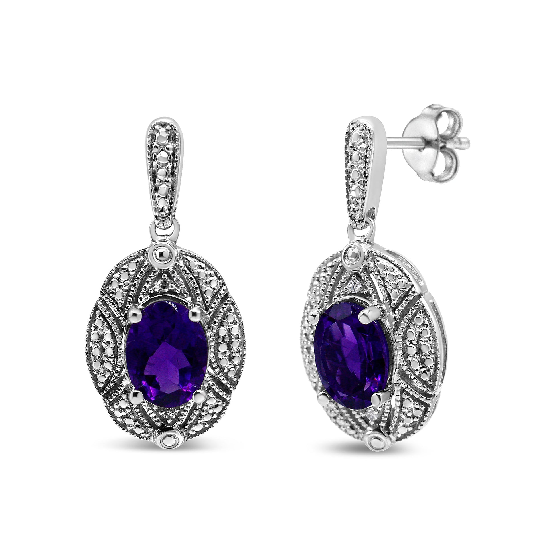 Sterling silver amethyst drop earrings by Bids.com with pave 8x6mm oval purple stones on Tampa Home & Garden Store