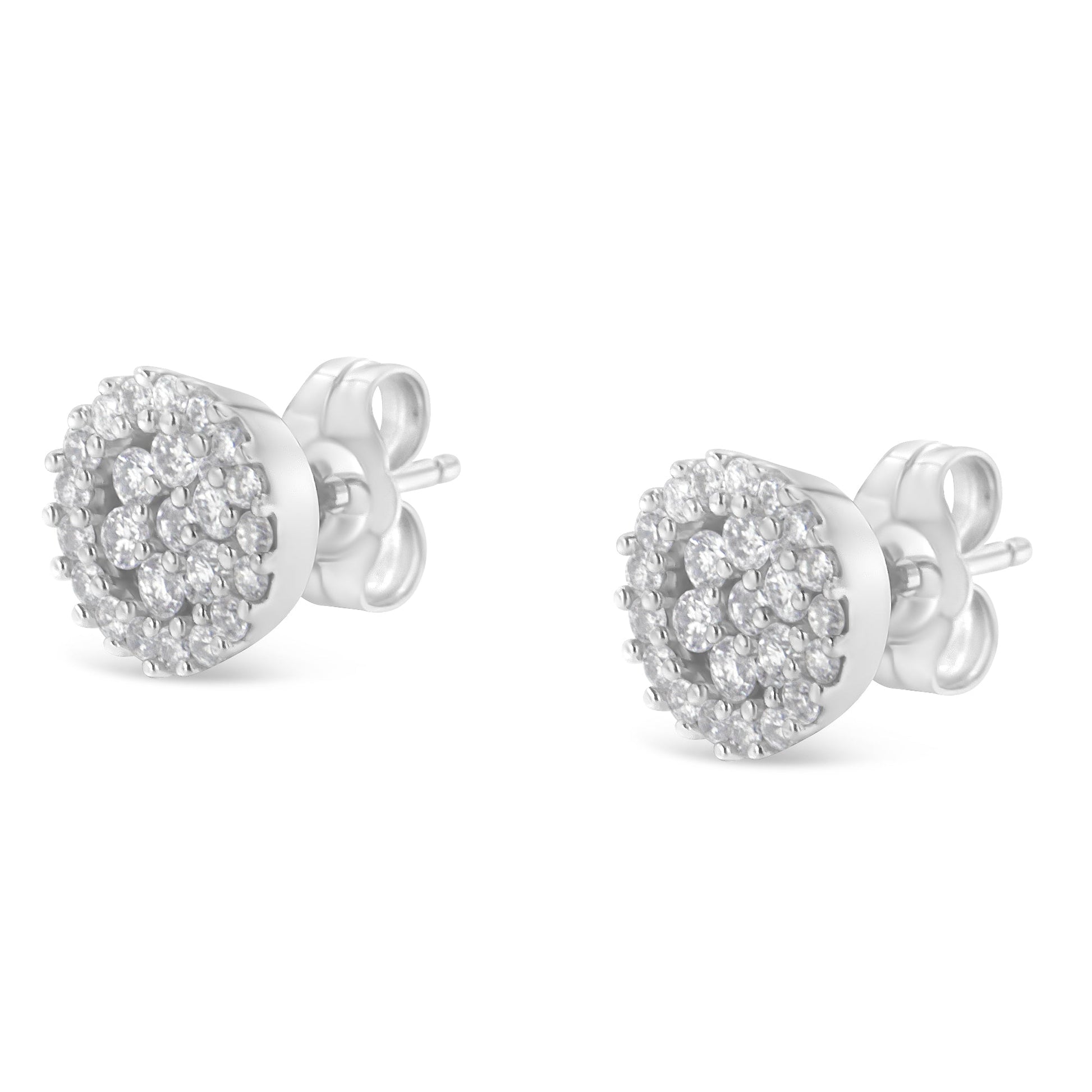 14K white gold halo cluster diamond stud earrings 1/2 cttw brilliant-cut stones set of 3 on Tampa Home & Garden Store
