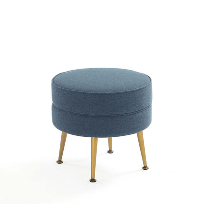 Bailey Upholstered Accent Ottoman round blue denim fabric with gold-tone legs by HouseOfZazla on Tampa Home & Garden Store