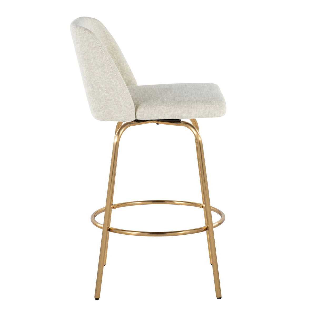 Toriano Contemporary Fixed-Height Counter Stool with Swivel beige upholstery, gold base Set of 2 on Tampa Home & Garden Store