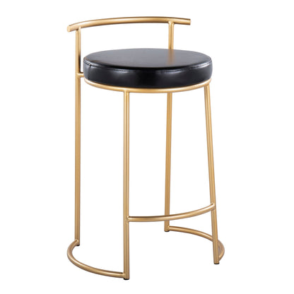 Contemporary round counter stools set of 2 by HouseOfZazla with padded black seat and gold frame on Tampa Home & Garden Store
