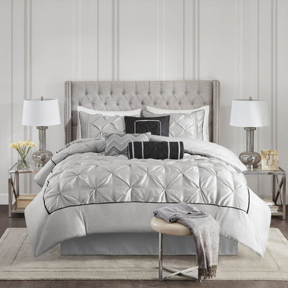 7 Piece Tufted Grey Comforter Set and Shams