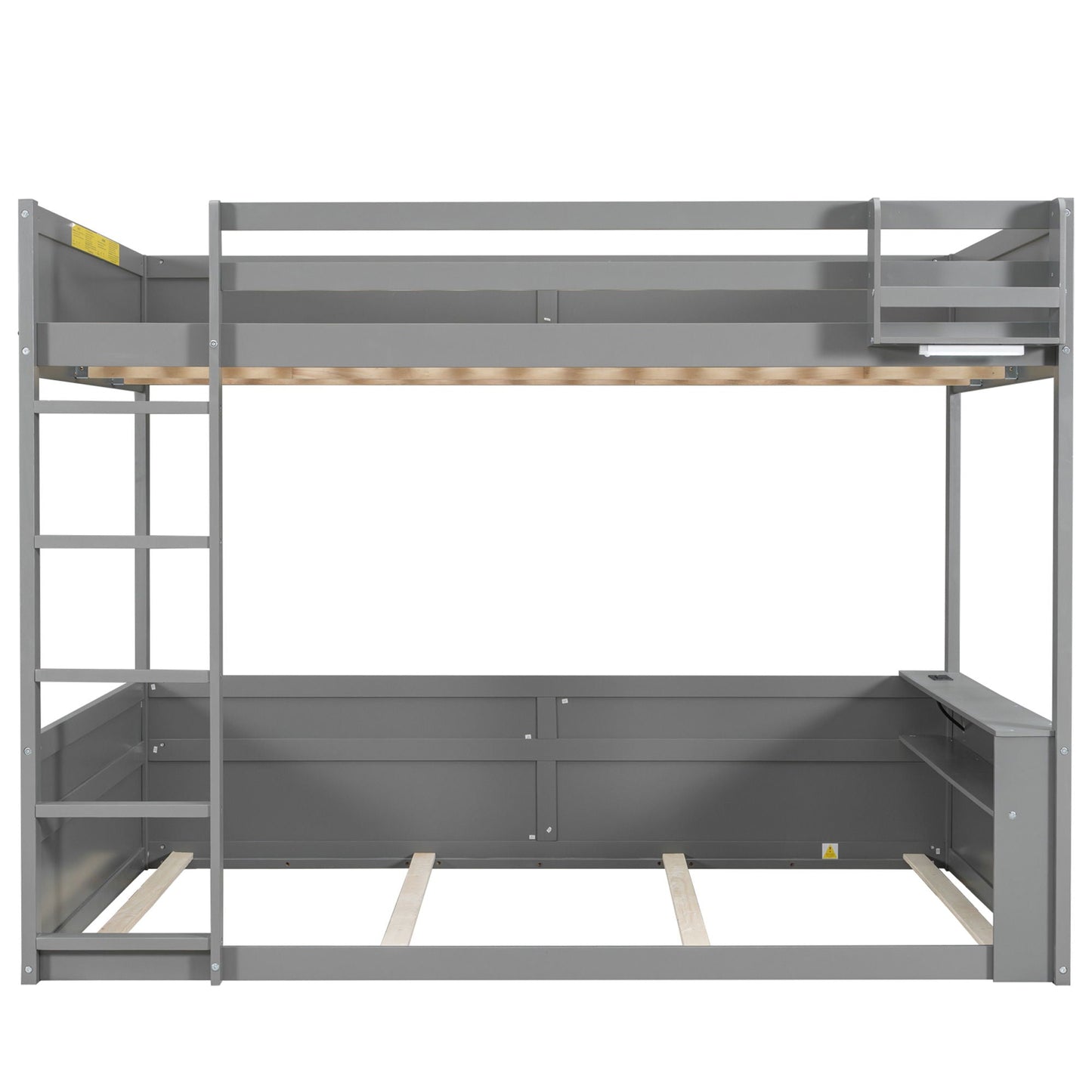 Bunk bed by HouseOfZazla gray metal frame, built-in shelves, LED light and USB charging dock on Tampa Home & Garden Store