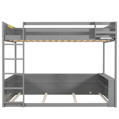 Bunk bed by HouseOfZazla gray metal frame, built-in shelves, LED light and USB charging dock on Tampa Home & Garden Store