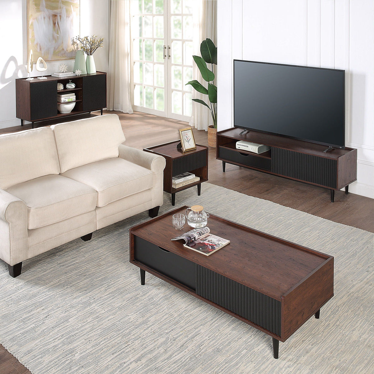 Fluted Sideboard with Adjustable Storage by HouseOfZazla in black wood with ribbed panels on Tampa Home & Garden Store