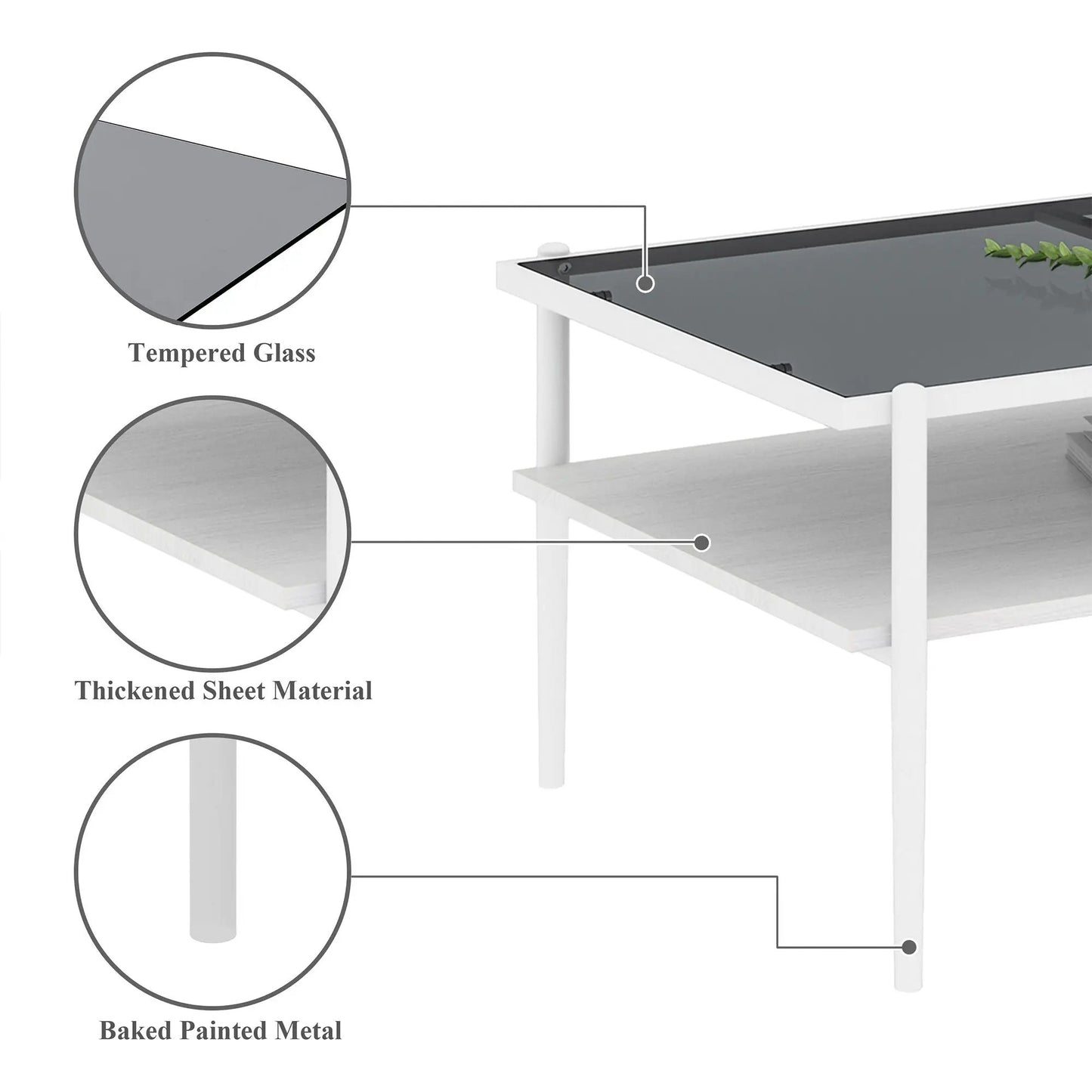Rectangle coffee table with tempered glass top and white metal legs from Unique Piece Furniture on Tampa Home & Garden Store