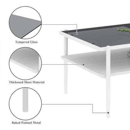 Rectangle coffee table with tempered glass top and white metal legs from Unique Piece Furniture on Tampa Home & Garden Store