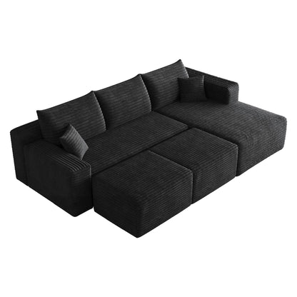 Plush Corduroy Cloud Sectional Sofa and Ottomans
