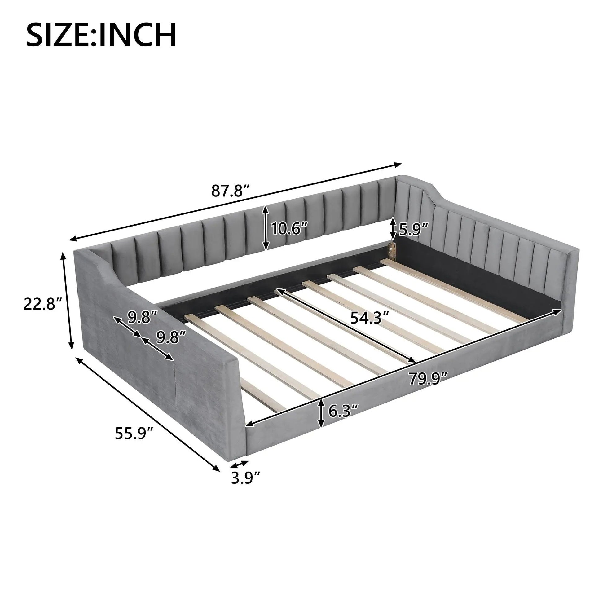 Daybed with side storage pocket gray upholstered frame by Unique Piece Furniture on Tampa Home & Garden Store